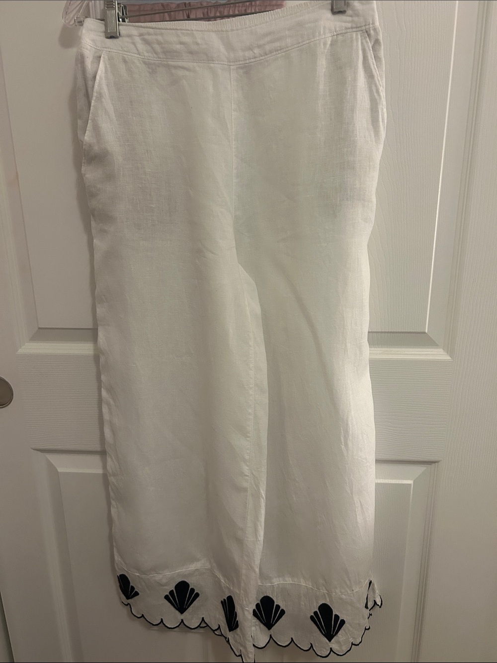 White Embroidered Hem Women’s Pants
